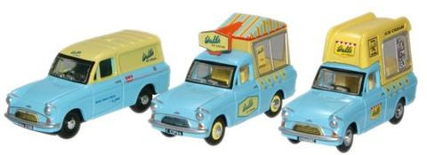 Oxford  1/76 Walls Ice Cream Set (Ford Anglia Vans) Ford Anglia Vans image