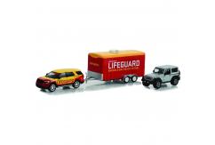 Greenlight 1/64 2016 Ford Explorer with 2013 Jeep Wrangler Rubicon and Enclosed Trailer image