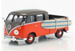 Motormax  1/24  Volkswagen Type 2 (T1) Pickup with Surfboard Orange/Brown  image