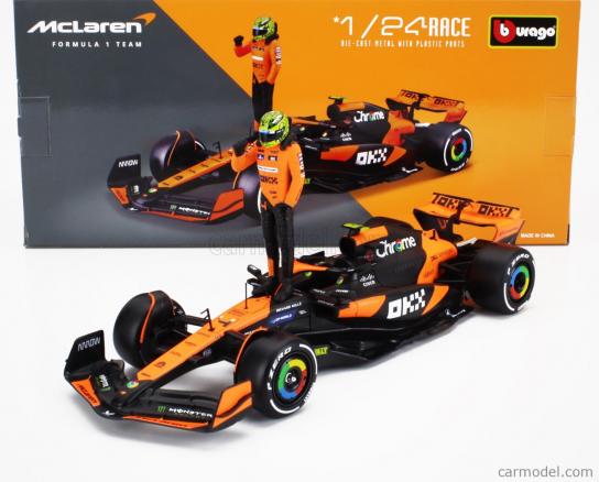 Bburago 1/24 McLaren MCL38 F1 2024 #4 Lando Norris with Figure image