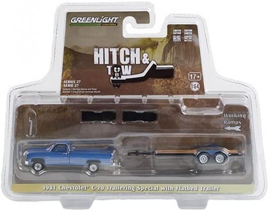 Greenlight 1/64 1981 Chevrolet C20 with Flatbed Trailer image