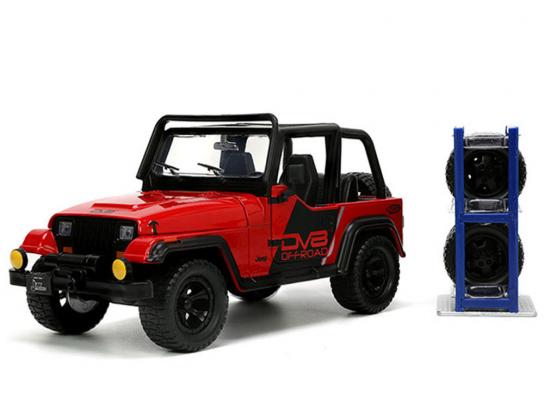 Jada 1 24 1992 Jeep Wrangler w Extra Wheels DiecastModels