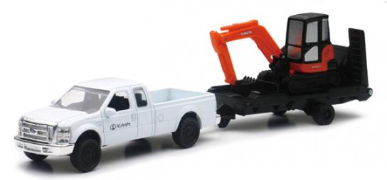 New Ray 1/43 Ford Pickup Truck with Kubota KX040 Excavator Trailer image