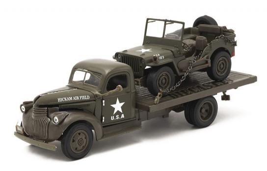 New Ray 1/32 1941 Chevy Flatbed & Jeep Willys USA WWII image