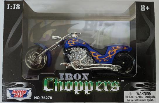 Motormax 1/18 Iron Chopper Motorcycle - Blue/Orange image