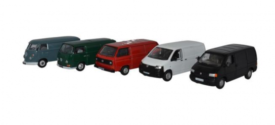 Oxford 1/76 5 Piece VW Van Set - T1/T2/T3/T4/T5 image