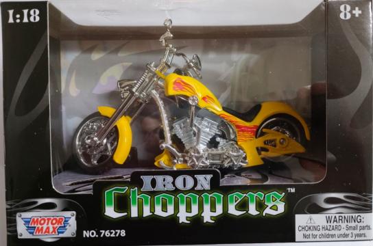 Motormax 1/18 Iron Chopper Motorcycle - Yellow/Red image